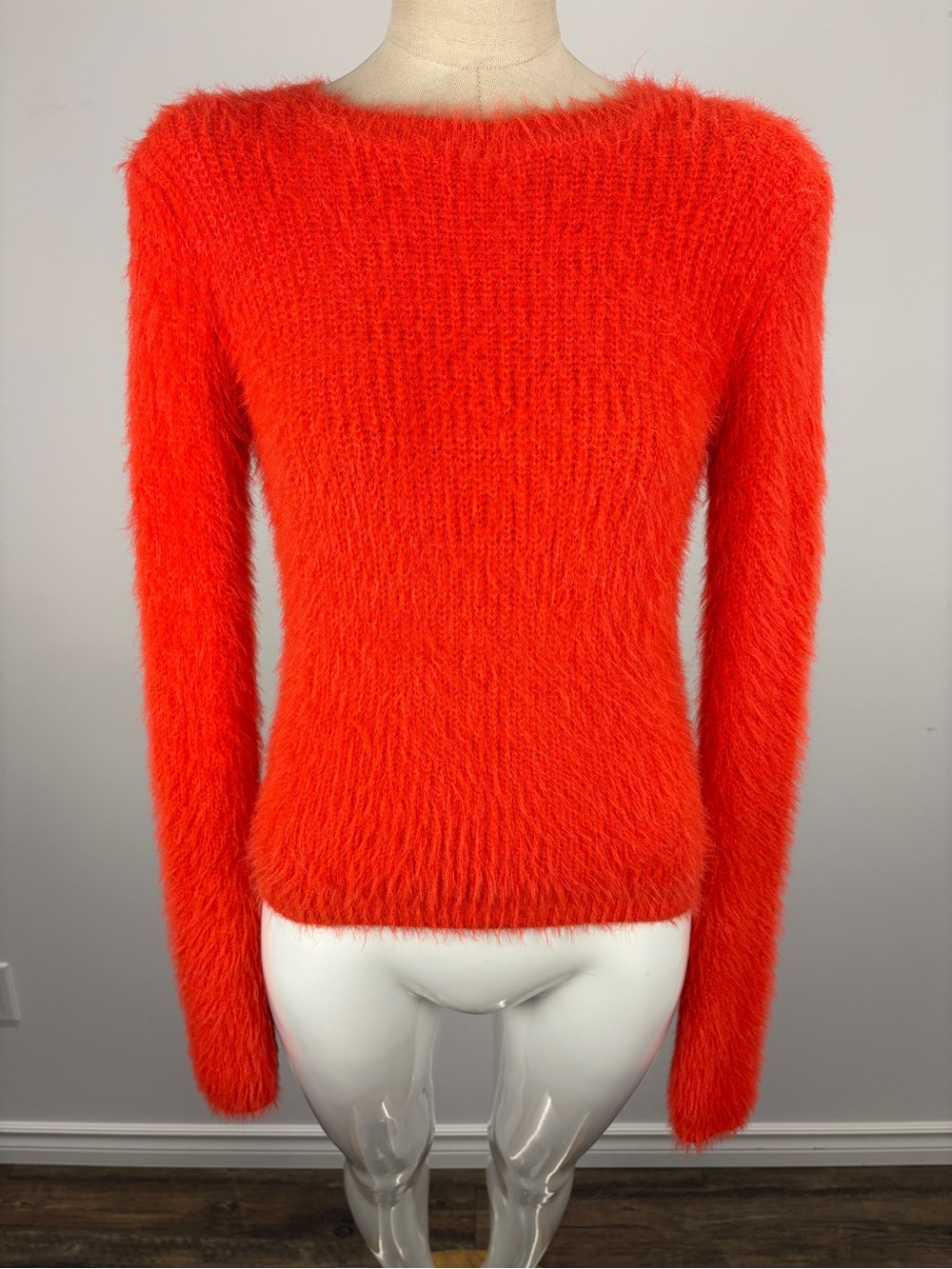 ZARA Orange Fuzzy Eyelash Knit Open Back Scoop Cutout Sweater M